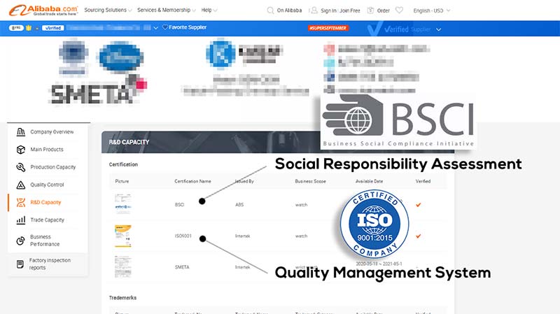 ISO+BSCI en el perfil del proveedor